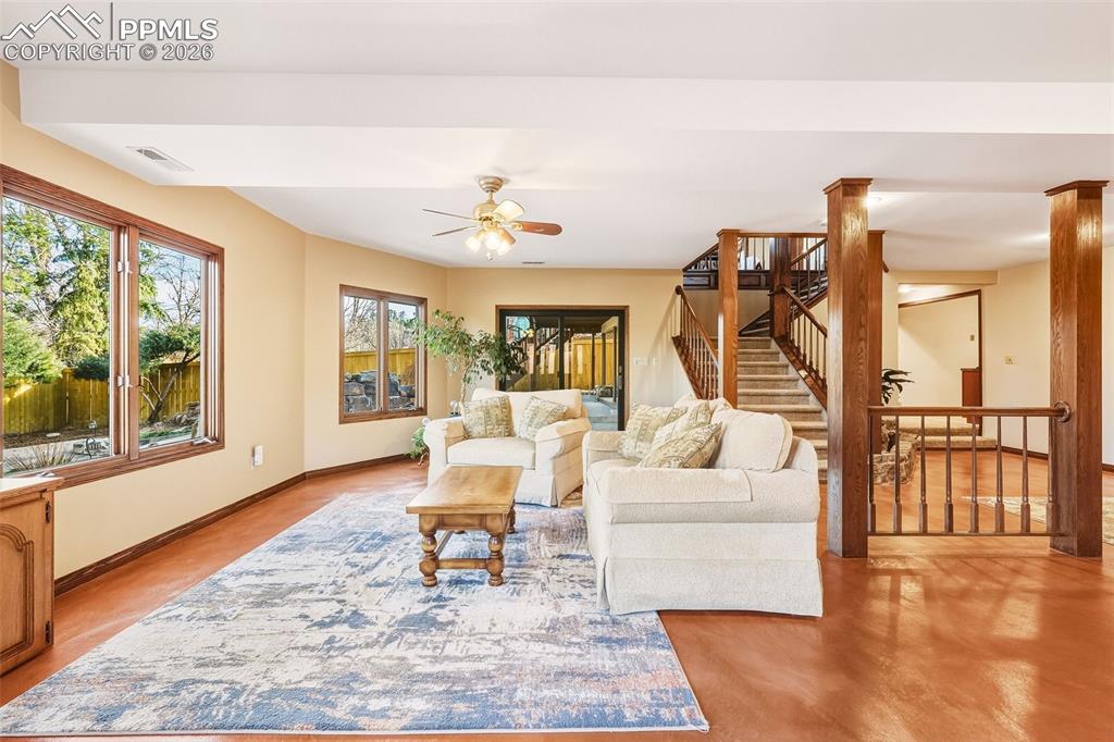 Image 30 of 50: Basement Family Room – Reverse View – Expansive layout connecting the famil