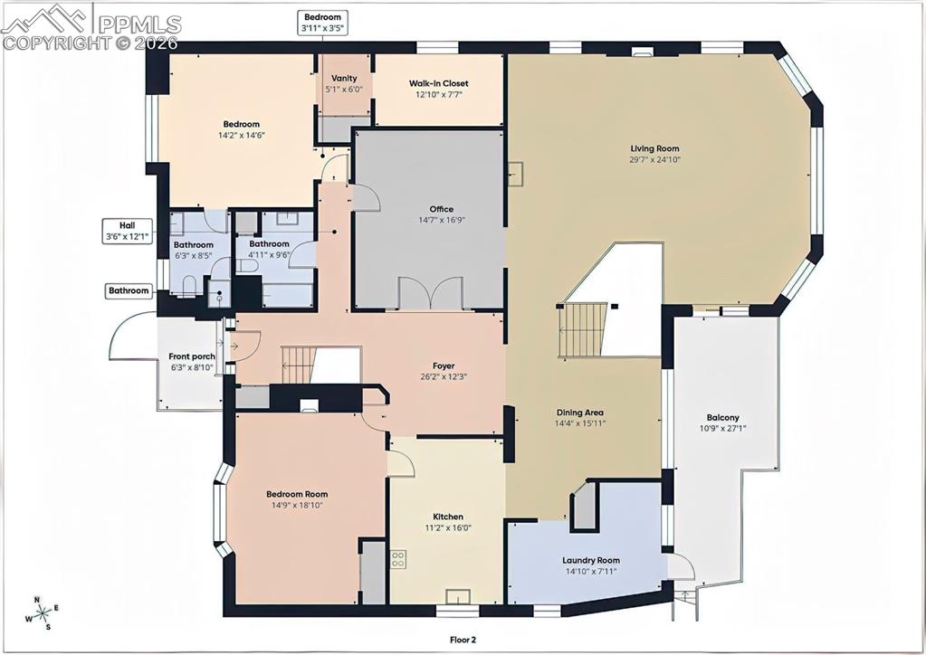 Image 47 of 50: Main-Level Floor Plan – Detailed floor plan highlighting the open living ro
