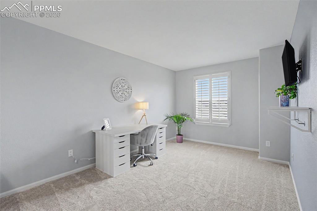 Image 18 of 49: Room featuring soft gray wall paint and light-colored carpet flooring
