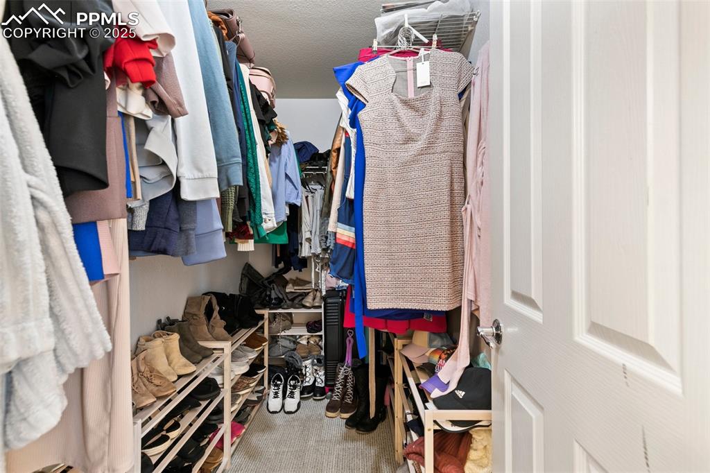 Image 23 of 34: Spacious closet with carpet flooring