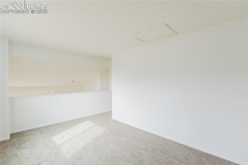 Image 23 of 42: Interior room featuring light-colored carpet, white walls, and a white pane