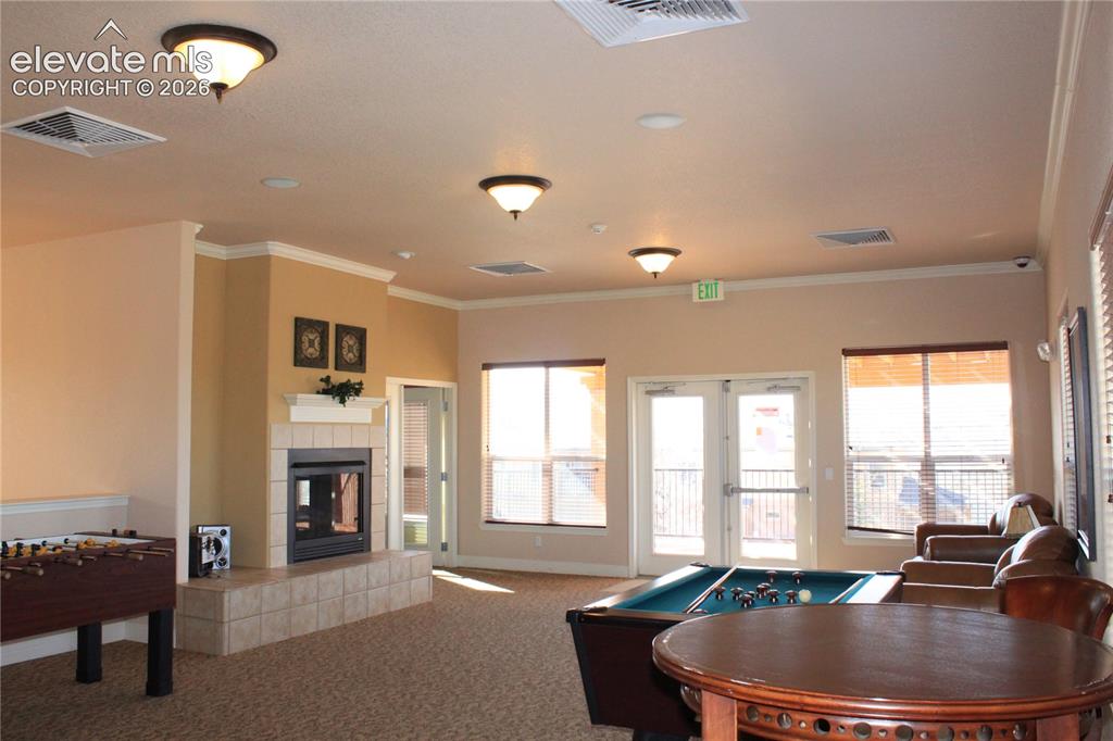 Image 35 of 40: Clubhouse-Upstairs; Kitchen, Rec Room, Meeting Space & Deck