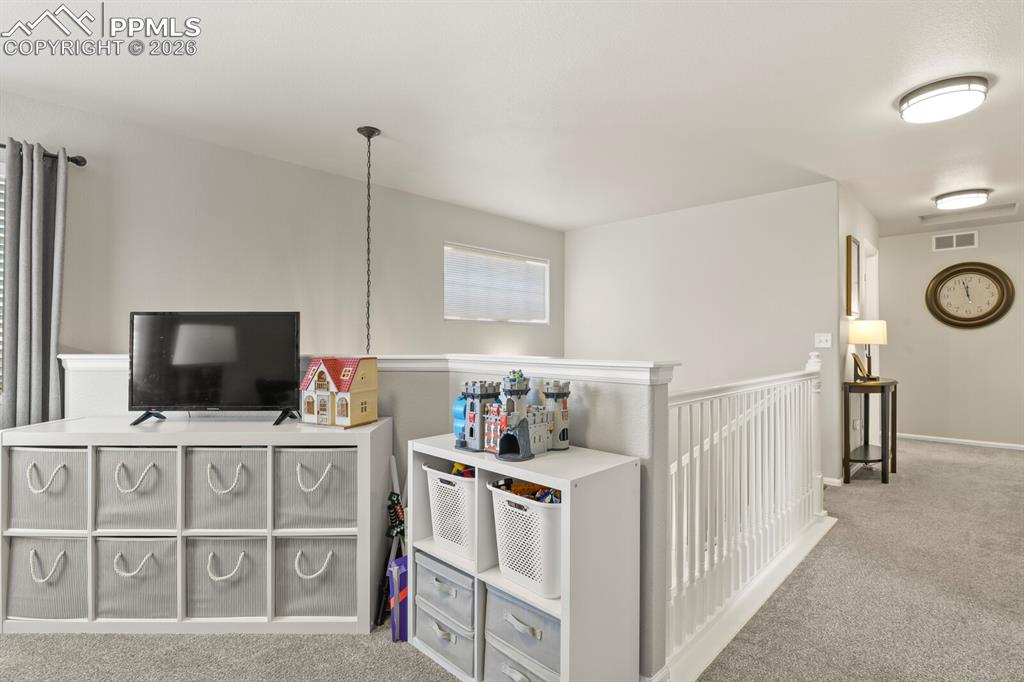 Image 28 of 40: Playroom with light colored carpet