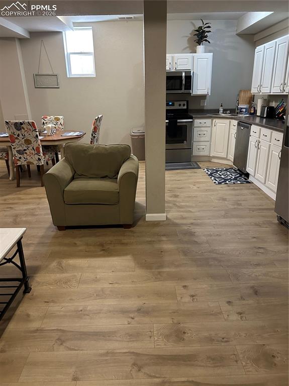 Image 28 of 30: Lower level 
Kitchen featuring appliances with stainless steel finishes, w