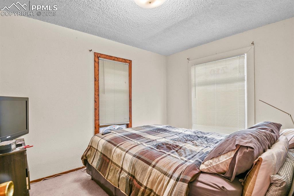 Image 9 of 30: Bedroom featuring carpet flooring and a textured ceiling