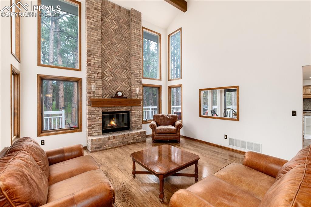 Image 9 of 41: Wood burning fireplace