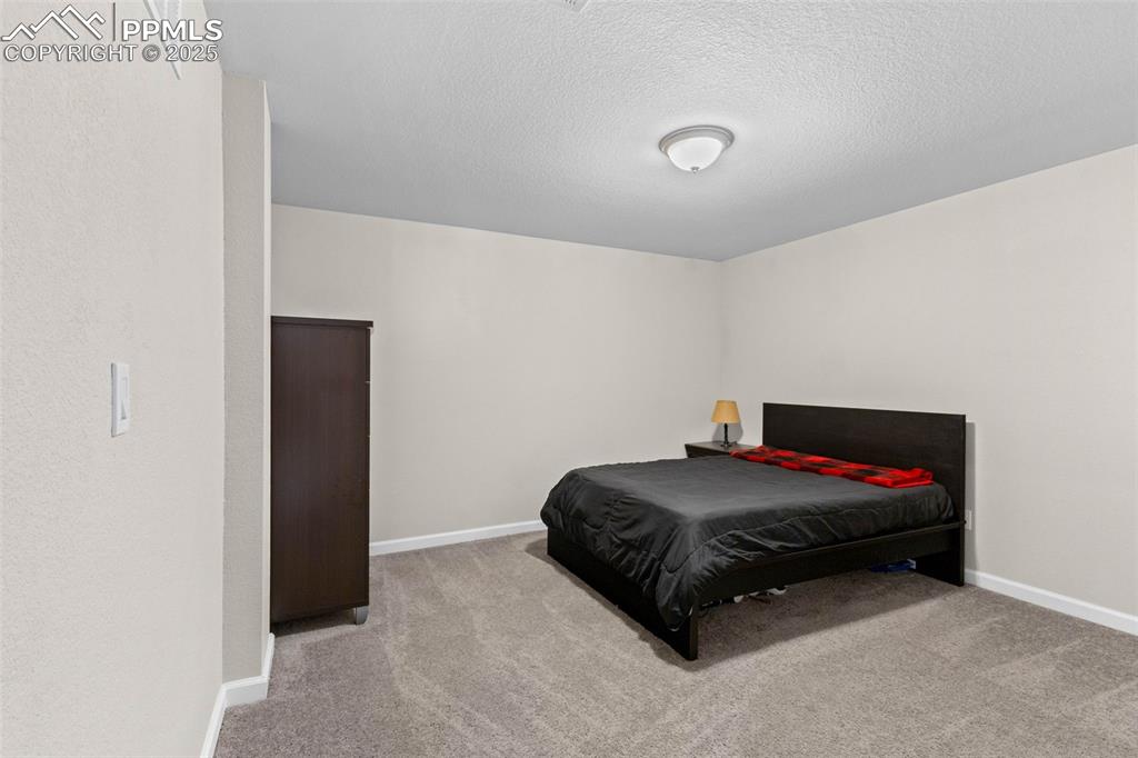 Image 33 of 47: Bedroom featuring carpet floors and a textured ceiling