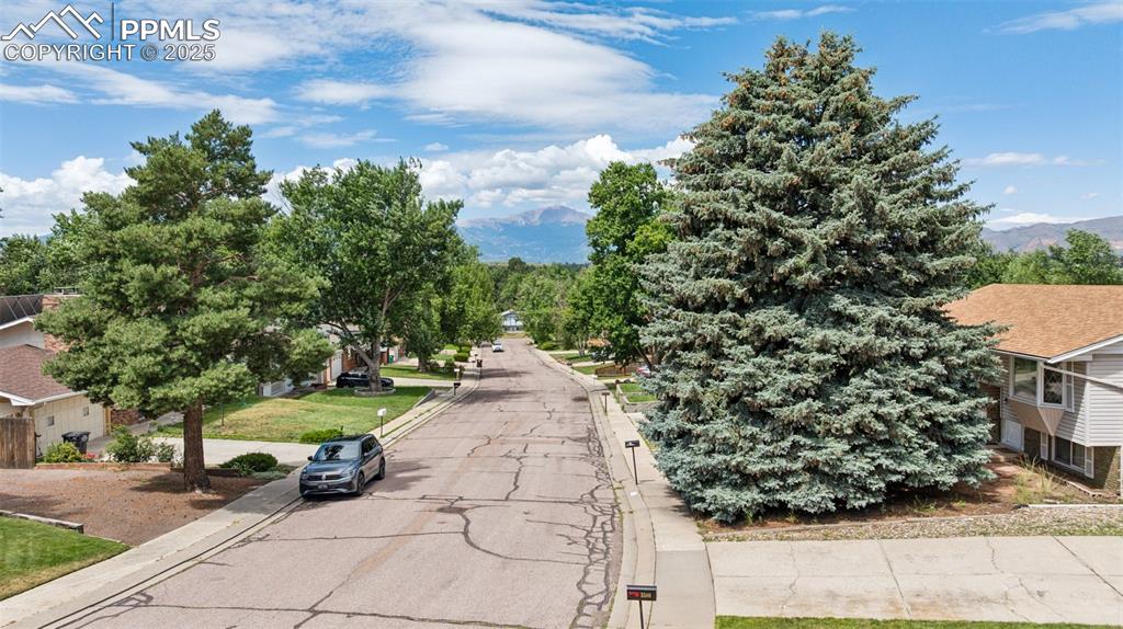 Image 11 of 34: View of asphalt road with curbs and sidewalks