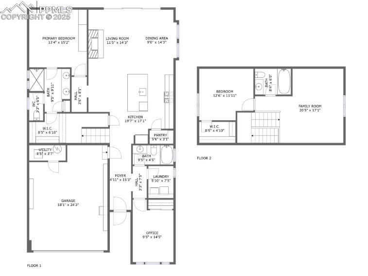 Image 35 of 35: Combined main level and upper level floor plan