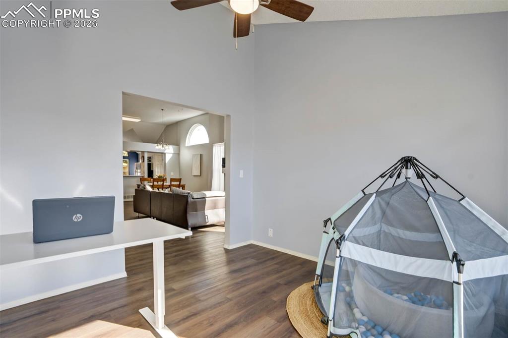 Image 28 of 43: Bedroom 3 (or office) with mountain view