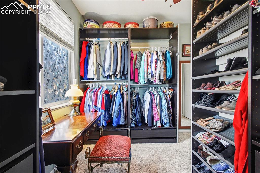 Image 21 of 42: Walk in closet with light carpet