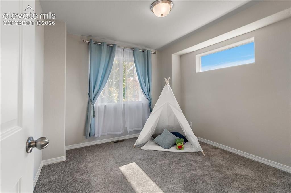 Image 23 of 31: Soft gray carpeting, neutral wall color, and a flush mount ceiling fixture