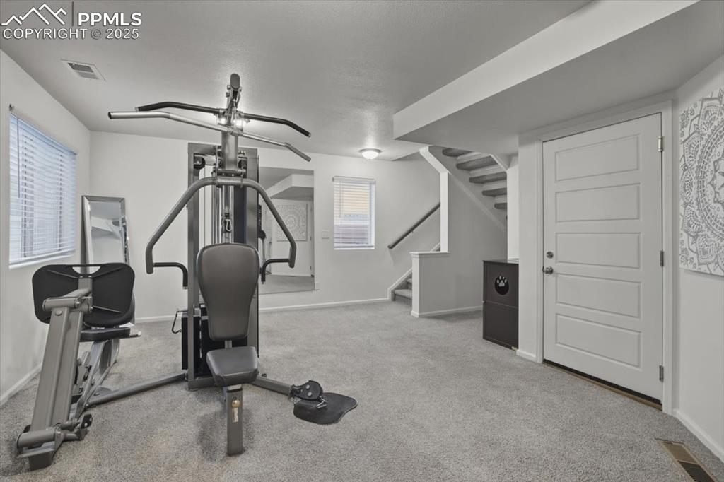 Image 10 of 35: Lower level flex room and garage entrance.