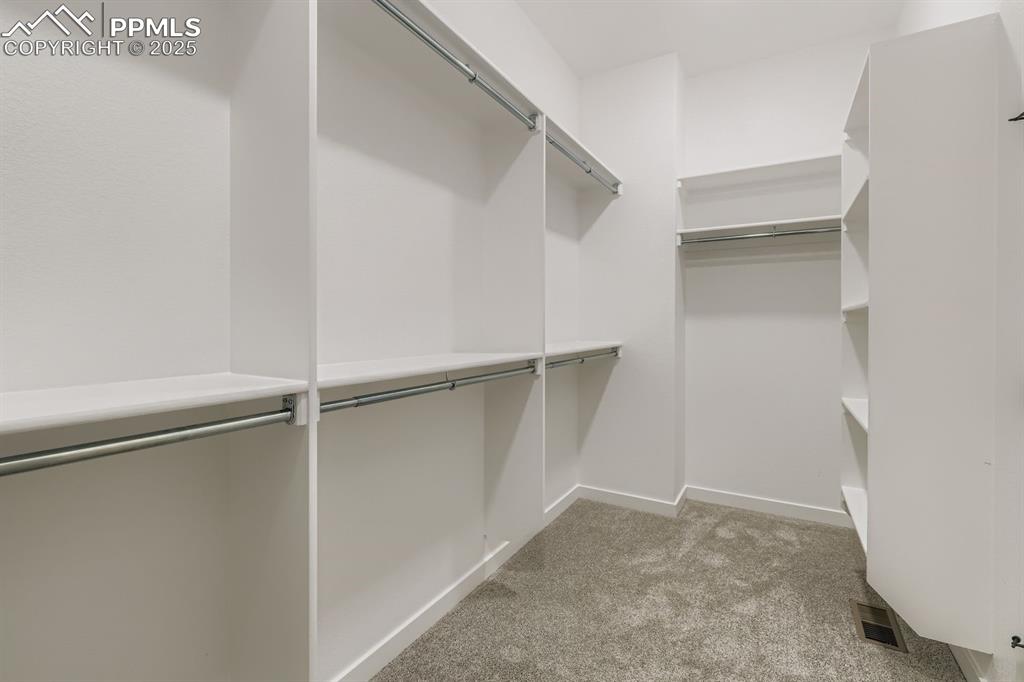 Image 15 of 28: Walk in closet with light carpet