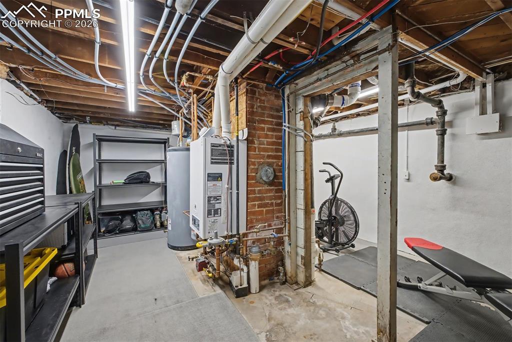 Image 33 of 43: Meticulously clean storage/mechanical room with new plumbing, electrical an