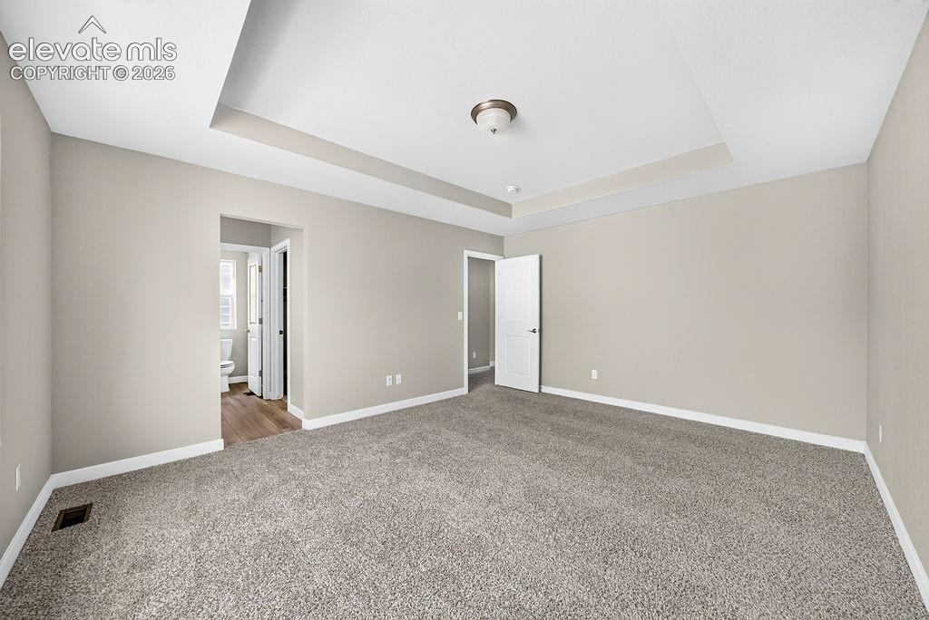 Image 19 of 33: Tray ceiling with a flush mount light fixture