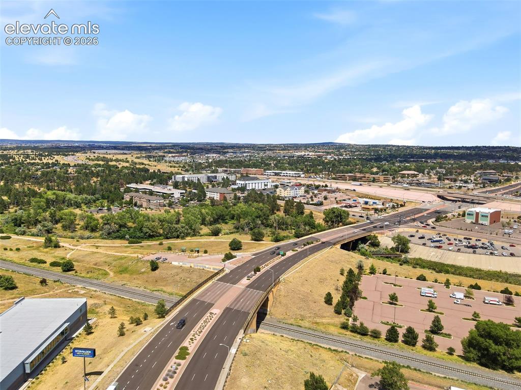 Image 44 of 49: Aerial view, the community is convenient to I-25 and shops and the Santa Fe