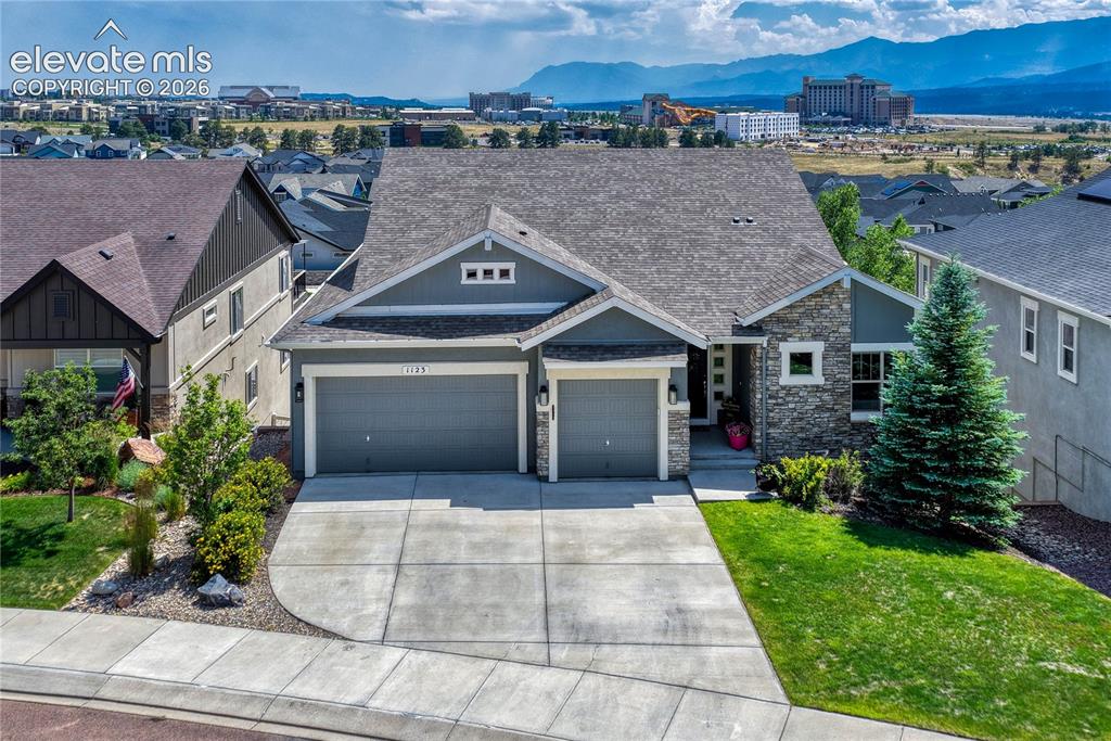 Image 46 of 50: An aerial view highlights the home