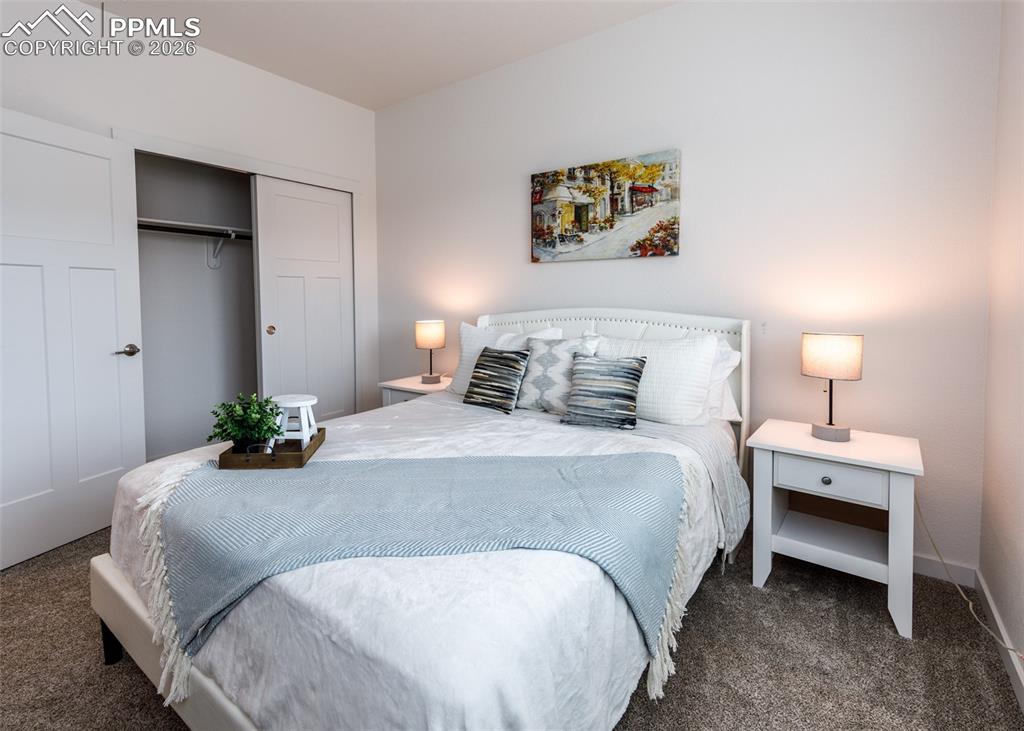 Image 34 of 46: Bedroom with a closet and carpet floors
