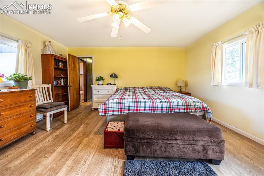 Image 12 of 34: Bedroom featuring multiple windows, light wood-type flooring, and a ceiling