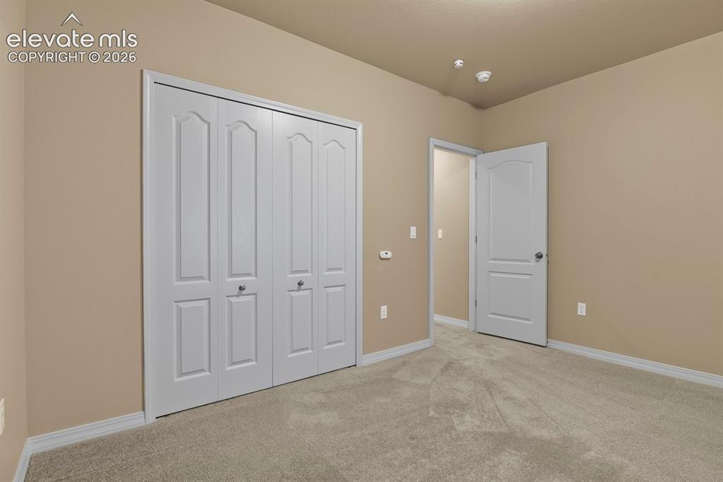 Image 42 of 50: Plush carpet flooring, neutral wall tones, white bi-fold closet doors, and 