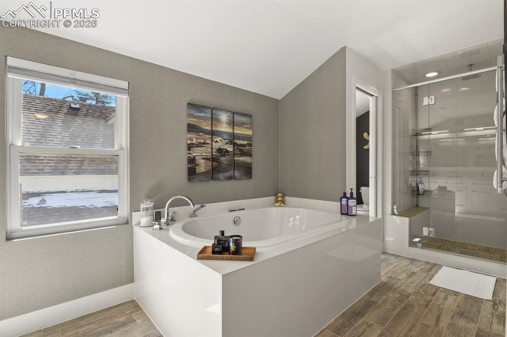 Image 27 of 50: Five piece primary bathroom 