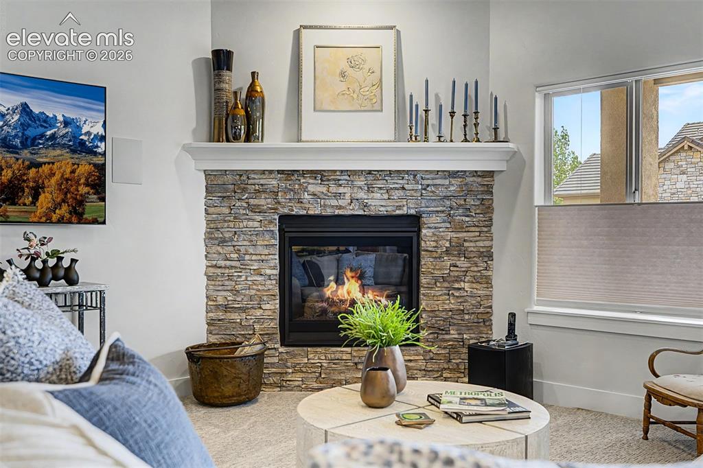 Image 30 of 49: Gorgeous stone fireplace!