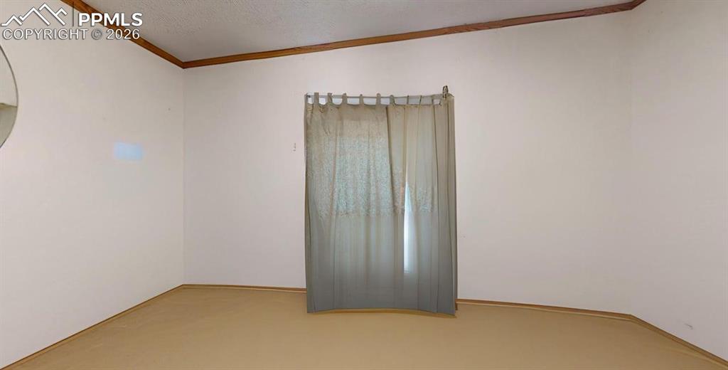 Image 23 of 31: Spare room featuring ornamental molding and a textured ceiling