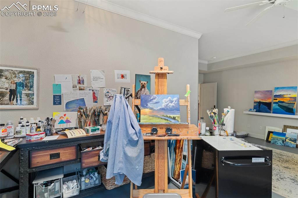Image 44 of 50: The art studio can easily serve as a fourth bedroom