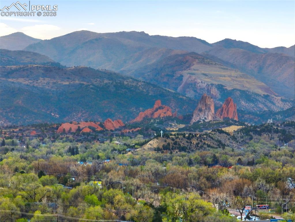Image 2 of 24: Garden of the Gods drone shot from the property — 10 minutes from your fron