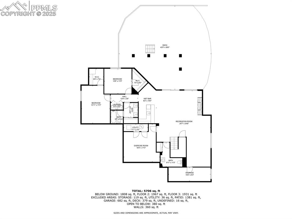 Image 48 of 48: Basement floor plan, with walkout and enclosed patio area