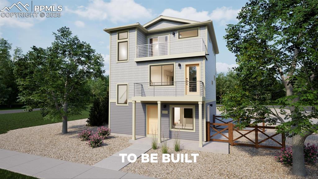 Caption: Contemporary house with a balcony and a gate