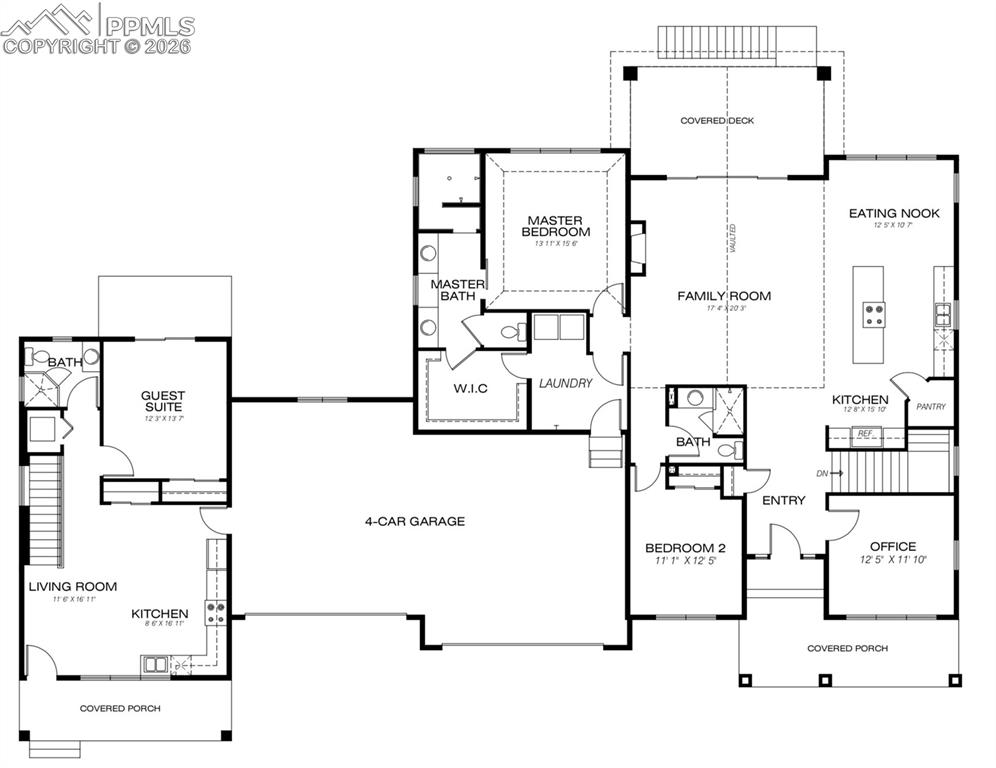 Image 34 of 35: Main Level with attached secondary living quarters.