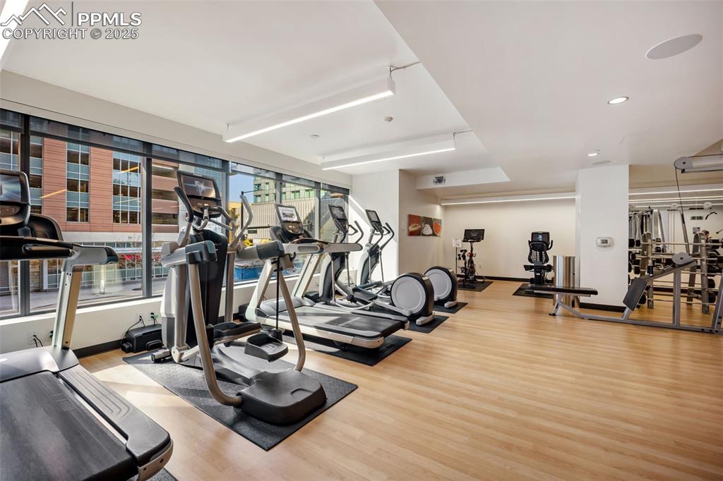 Image 19 of 50: Gym featuring many cardio machines