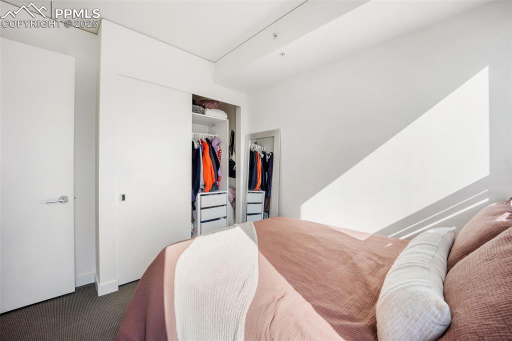Image 41 of 50: Carpeted bedroom featuring a closet