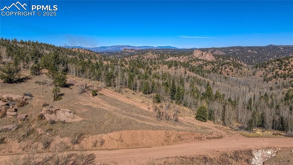 Image 18 of 40: Property view of mountains featuring a wooded view