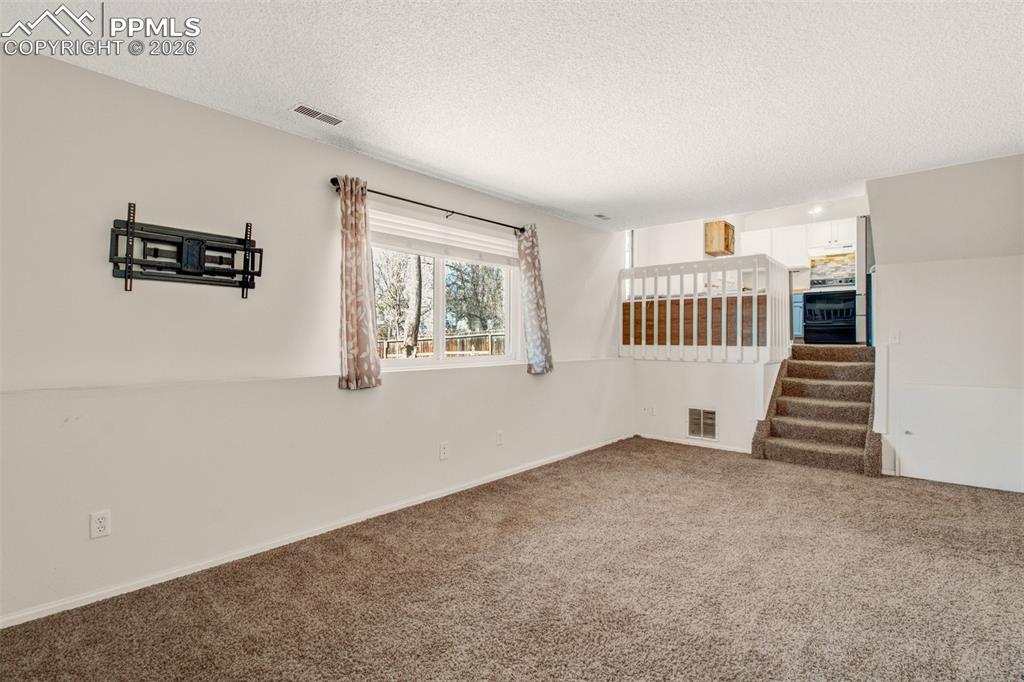 Image 10 of 35: Family room with carpet a garden level windows