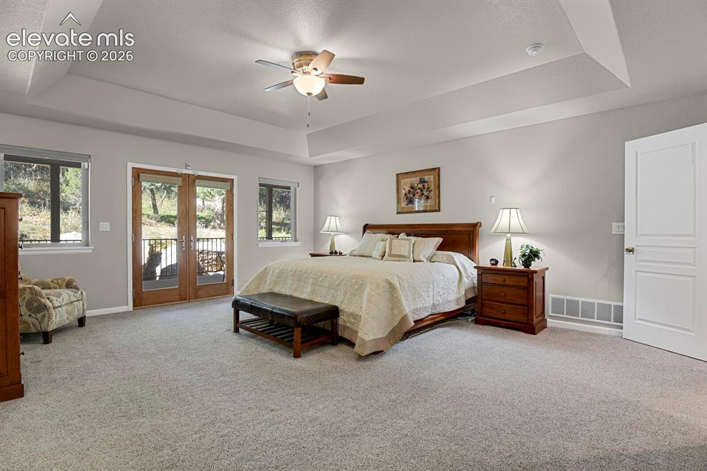 Image 20 of 46: Tray ceiling, dual-pane windows, glass-panel exterior door, neutral carpeti