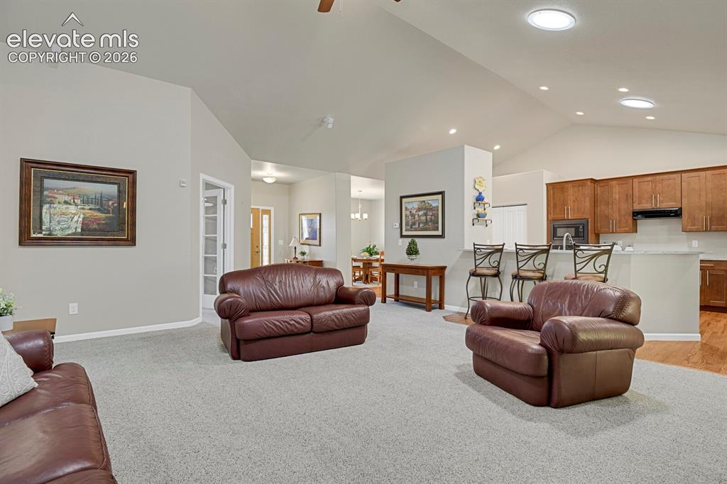 Image 8 of 46: Open-concept area featuring vaulted ceilings, recessed lighting, solar tube