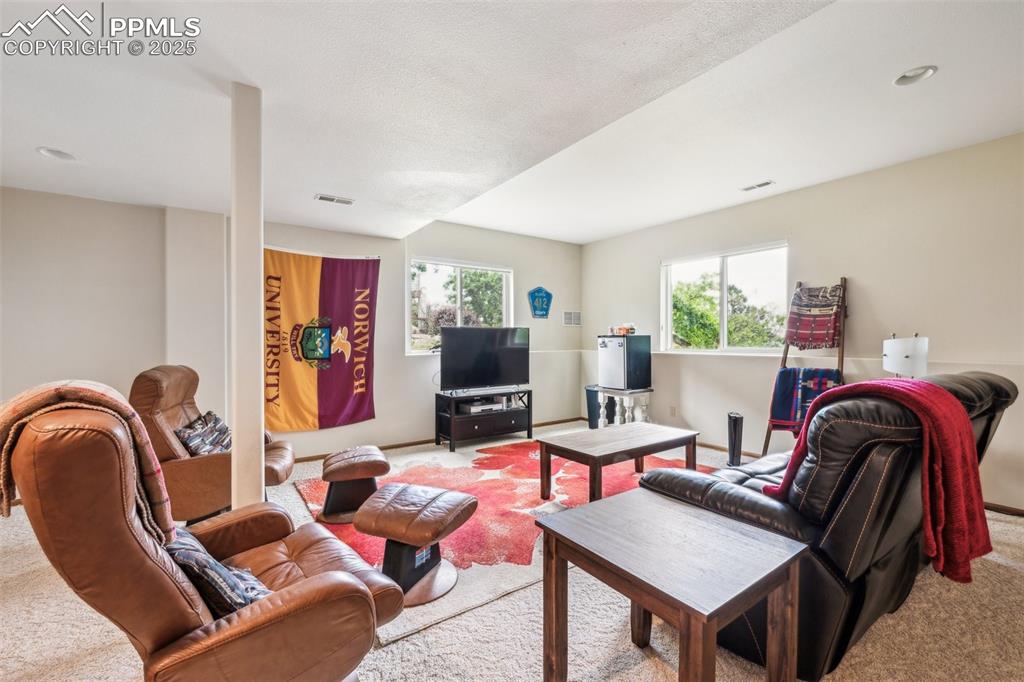 Image 32 of 43: Living area featuring carpet flooring and healthy amount of natural light