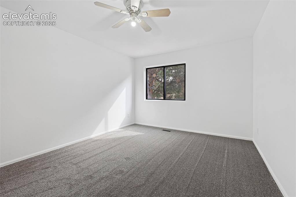 Image 19 of 25: Neutral wall finishes, a black-framed window, and gray carpeting