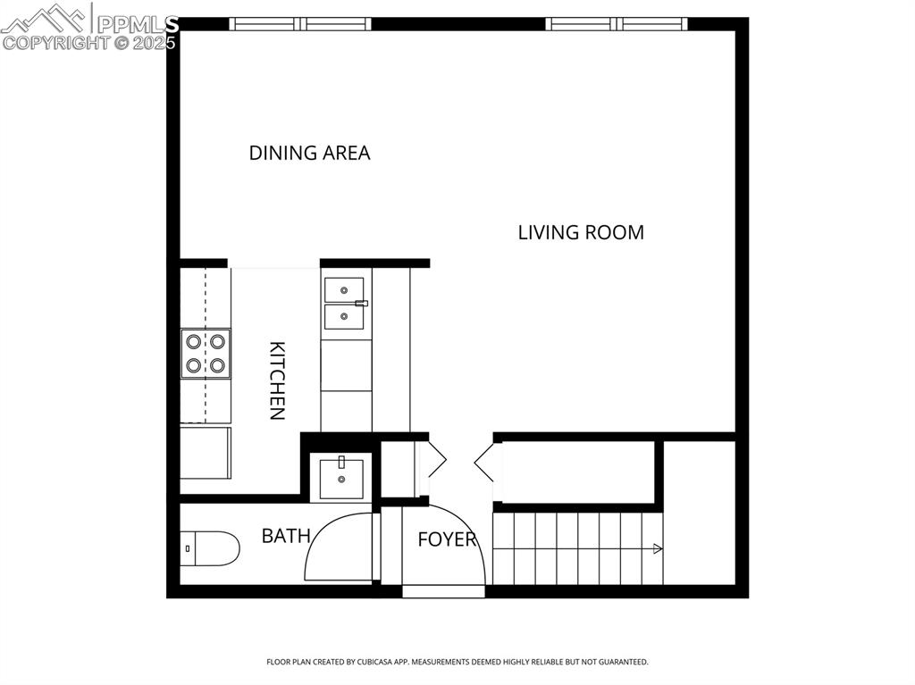 Image 27 of 29: Main floor includes kitchen, half bath, dining area, living room, closets, 