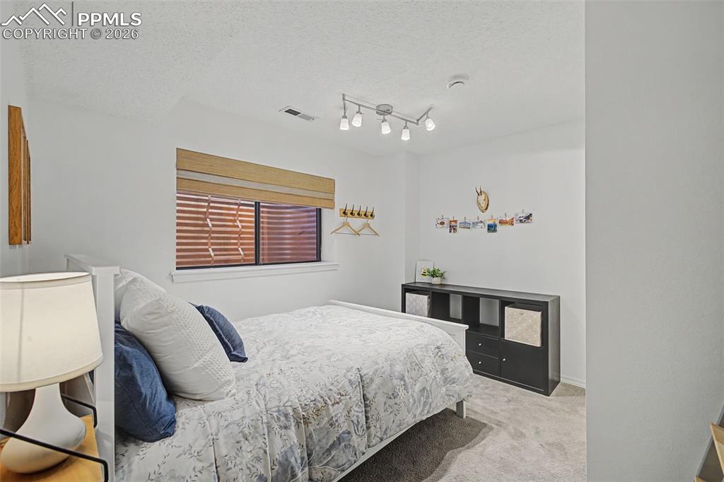 Image 34 of 41: Bedroom 4 with attached 3/4 bath in the basement.