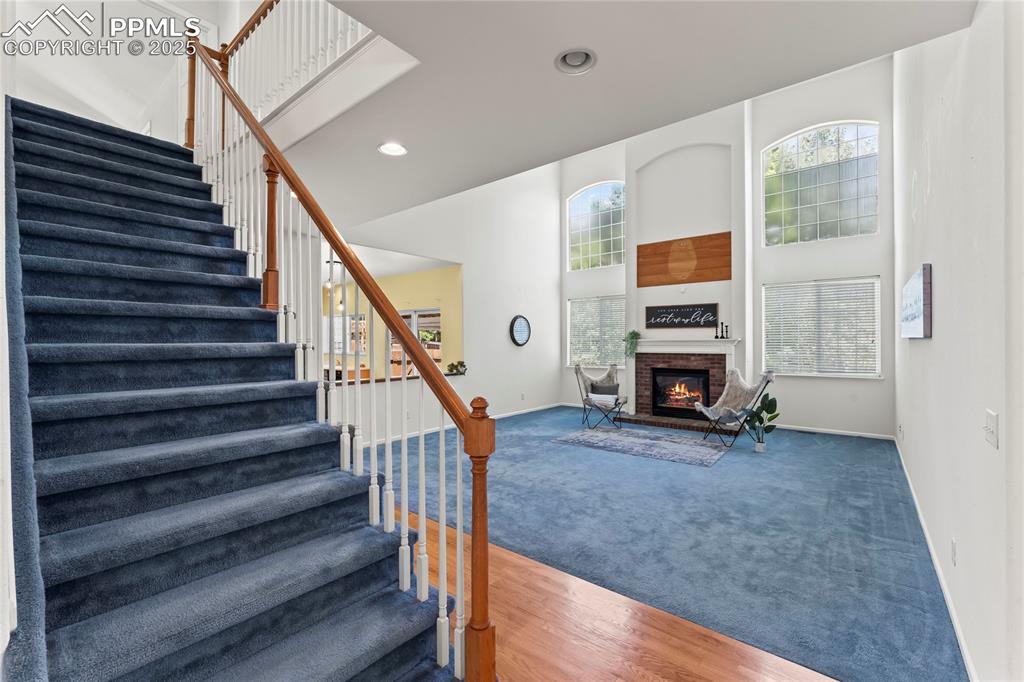 Image 4 of 49: Living area with fireplace