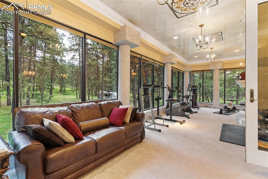 Image 19 of 50: Sunroom / solarium foffice/bedroom/workout area with french doors