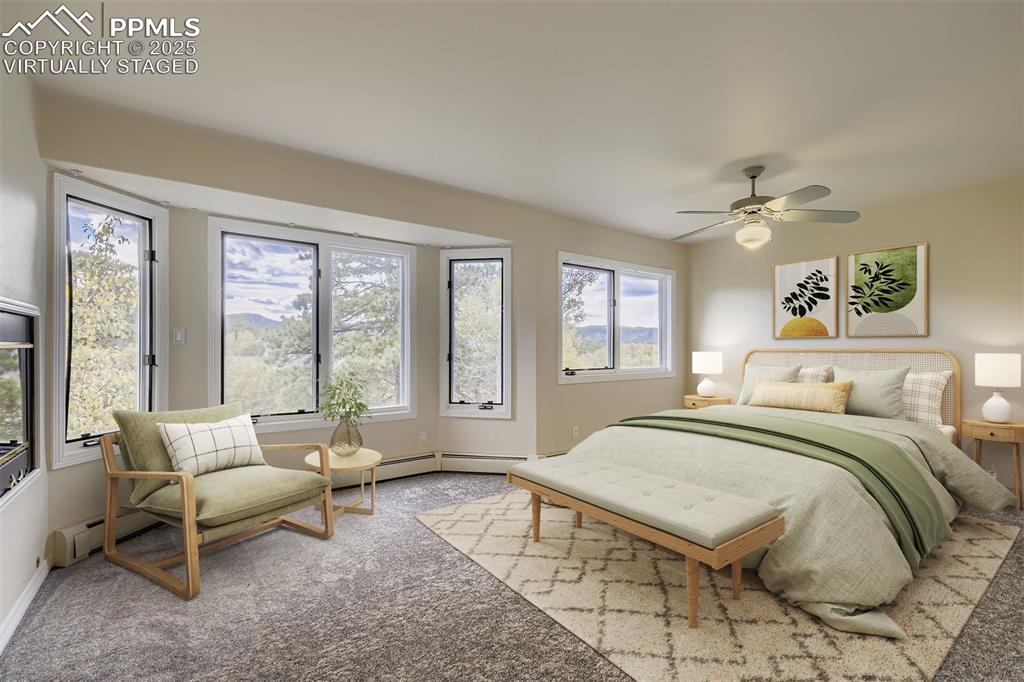 Image 18 of 35: Virtually Staged! Primary Bedroom featuring carpet floors, baseboard heatin