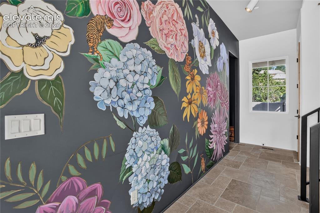 Image 38 of 46: Custom mural in mudroom