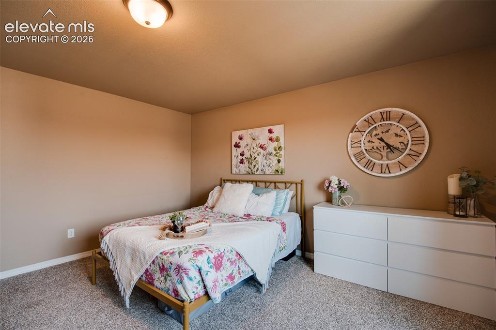 Image 17 of 37: The Primary Bedroom has neutral carpet, a walk in closet, and adjoining 5-P