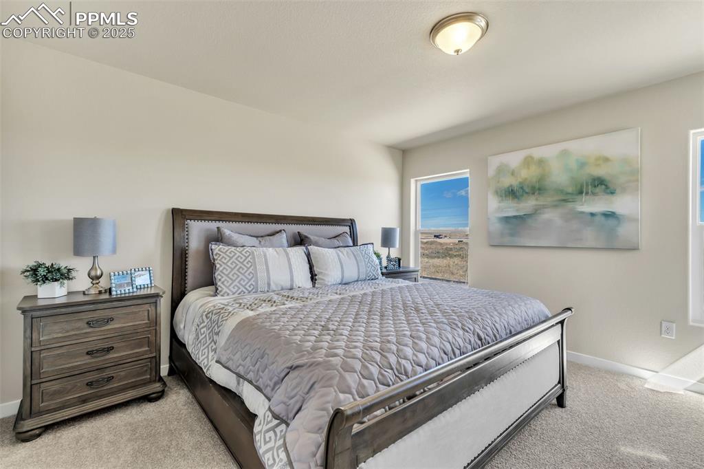 Image 26 of 46: Bedroom with baseboards and light carpet