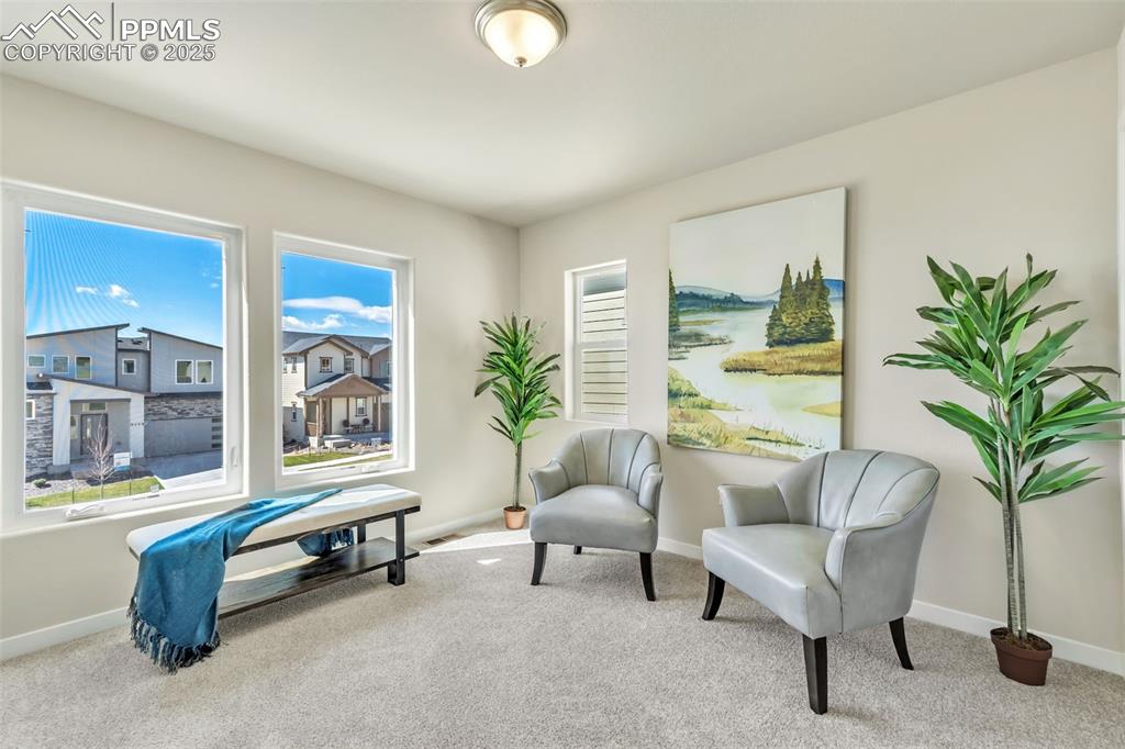 Image 36 of 46: Sitting room featuring carpet flooring and baseboards